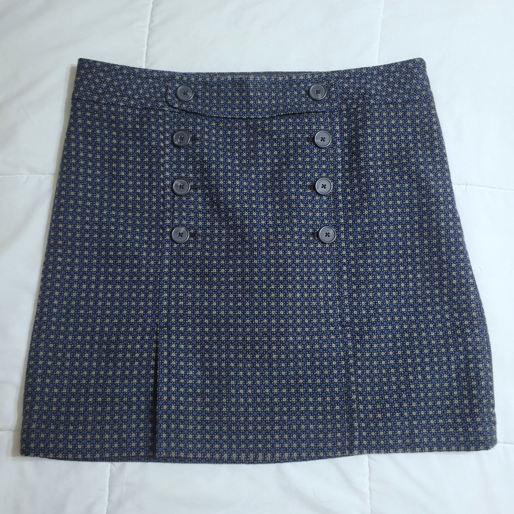 LOFT Navy Patterned Button-Front Mini Skirt